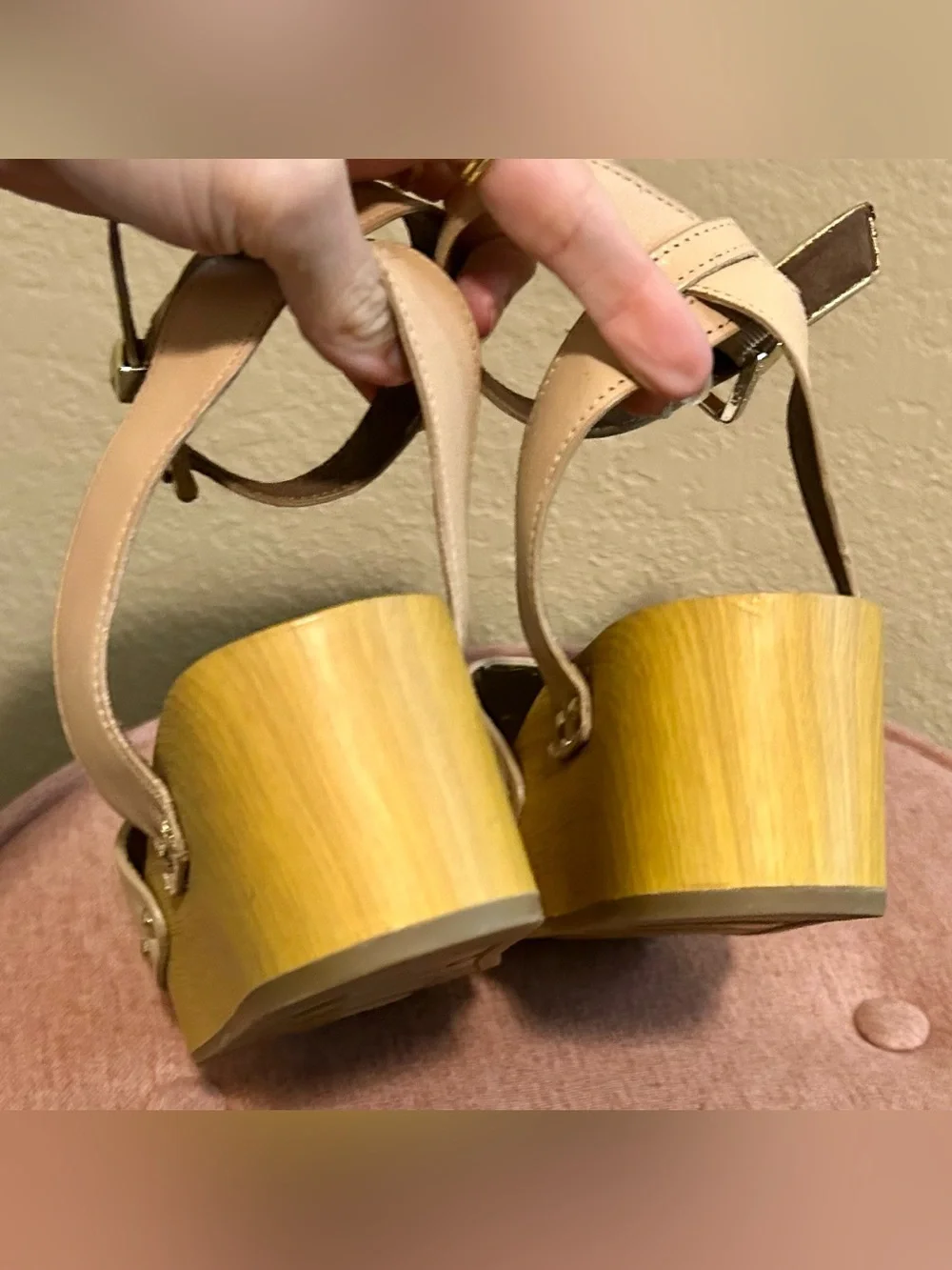 Sam Edelman Nude Platform Sandal with Wood-Effect Sole